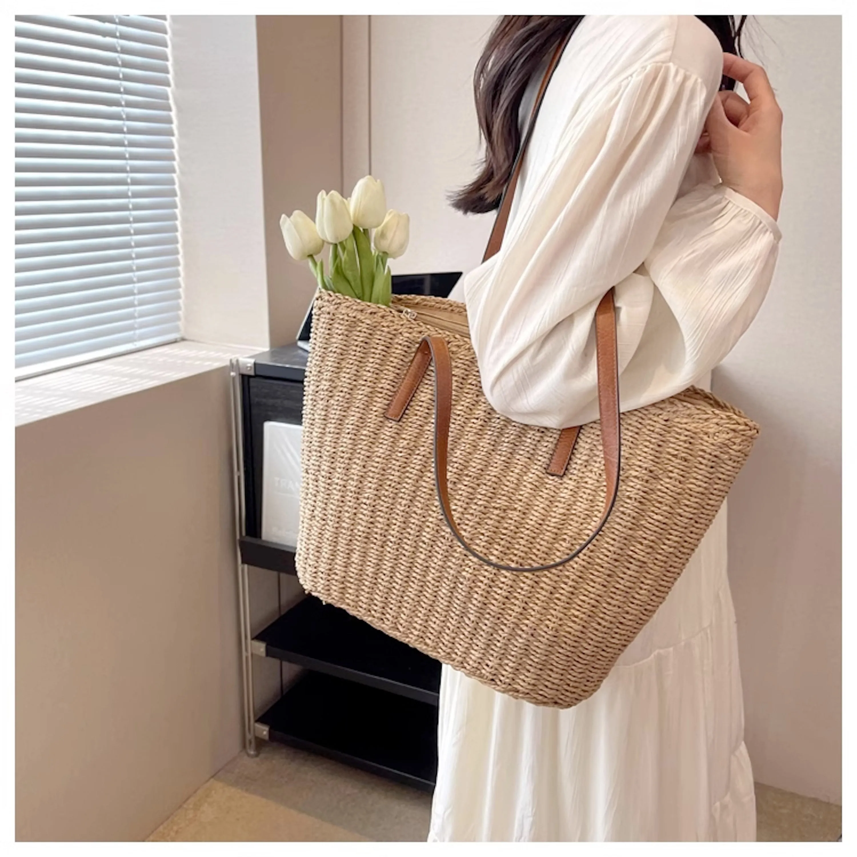 Elena Handbags Woven Straw Market Tote Summer Fashion Bag