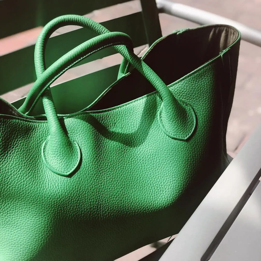 Envy Green Large Leather Tote Bag, Cowhide Leather Bag, Lady Fashion Bag, Leather Weekend Bag, Women Carry Out Bag, Designer Bag, Gift