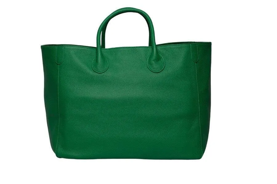 Envy Green Large Leather Tote Bag, Cowhide Leather Bag, Lady Fashion Bag, Leather Weekend Bag, Women Carry Out Bag, Designer Bag, Gift