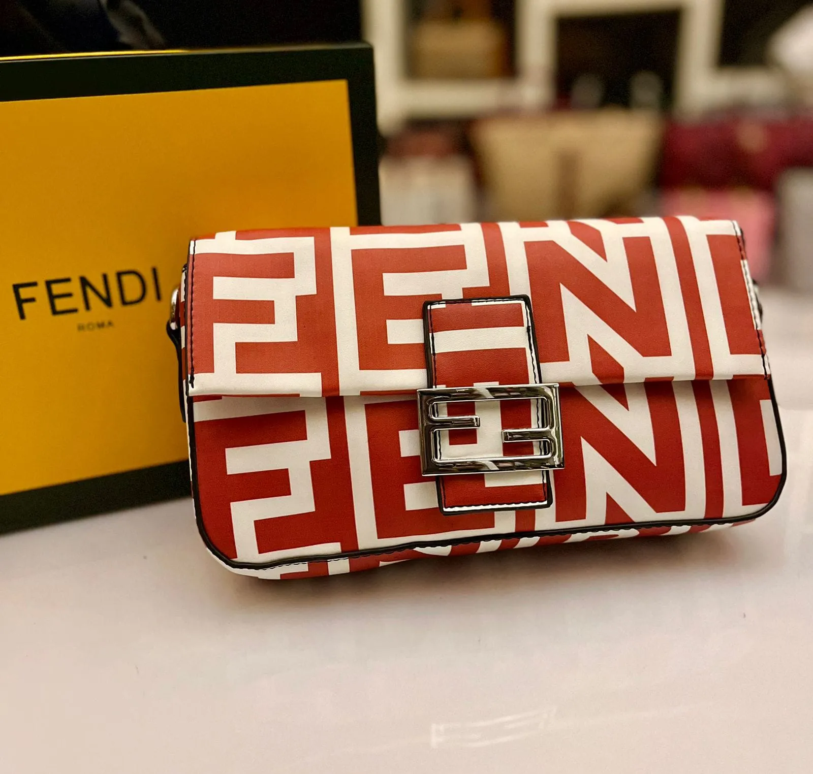 Fendi Baguette Bag from Roma Capsule Collection - Women's Fashion Statement (Red / White)