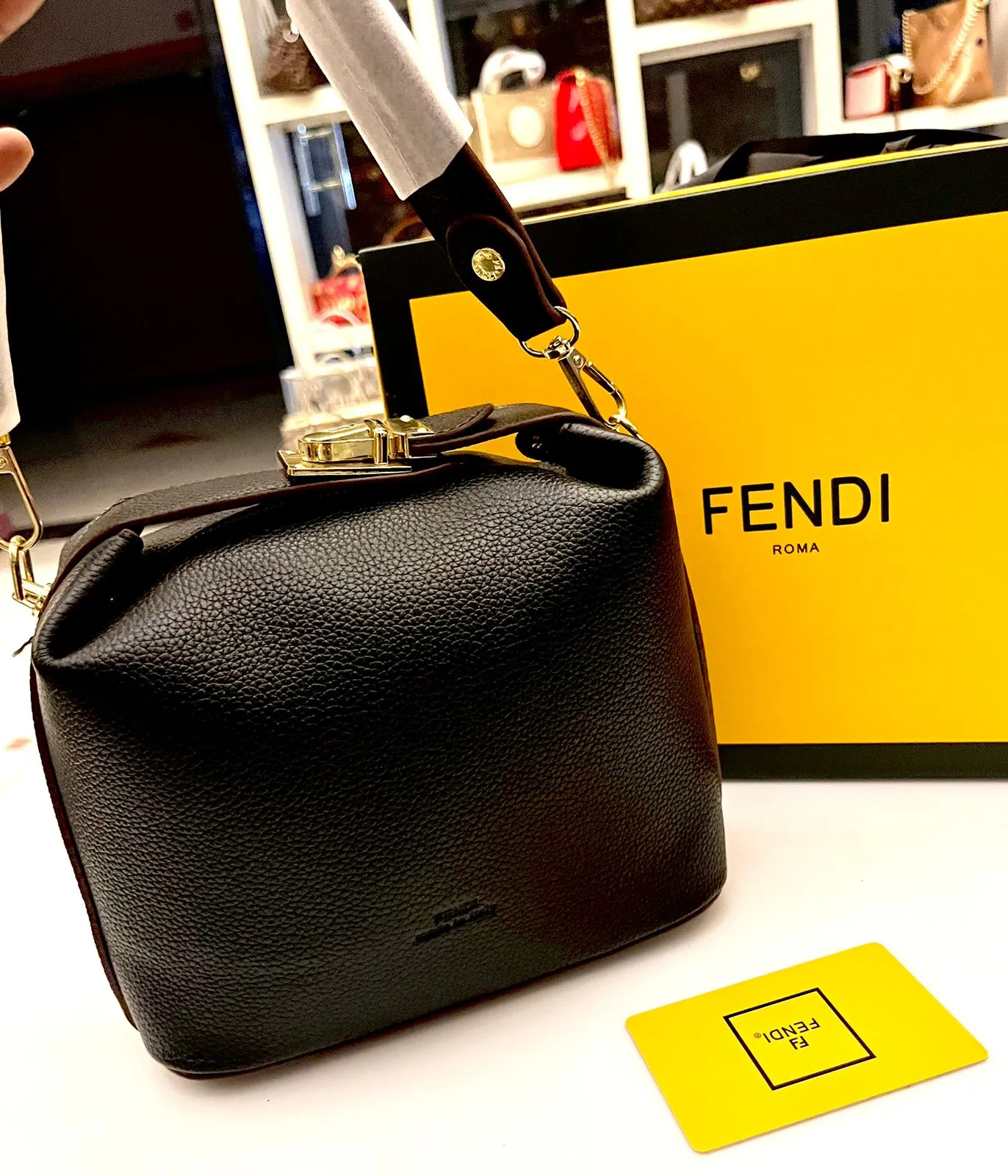 Fendi Crossbody Bag with Dual Belts and Branded Accessories (Black)