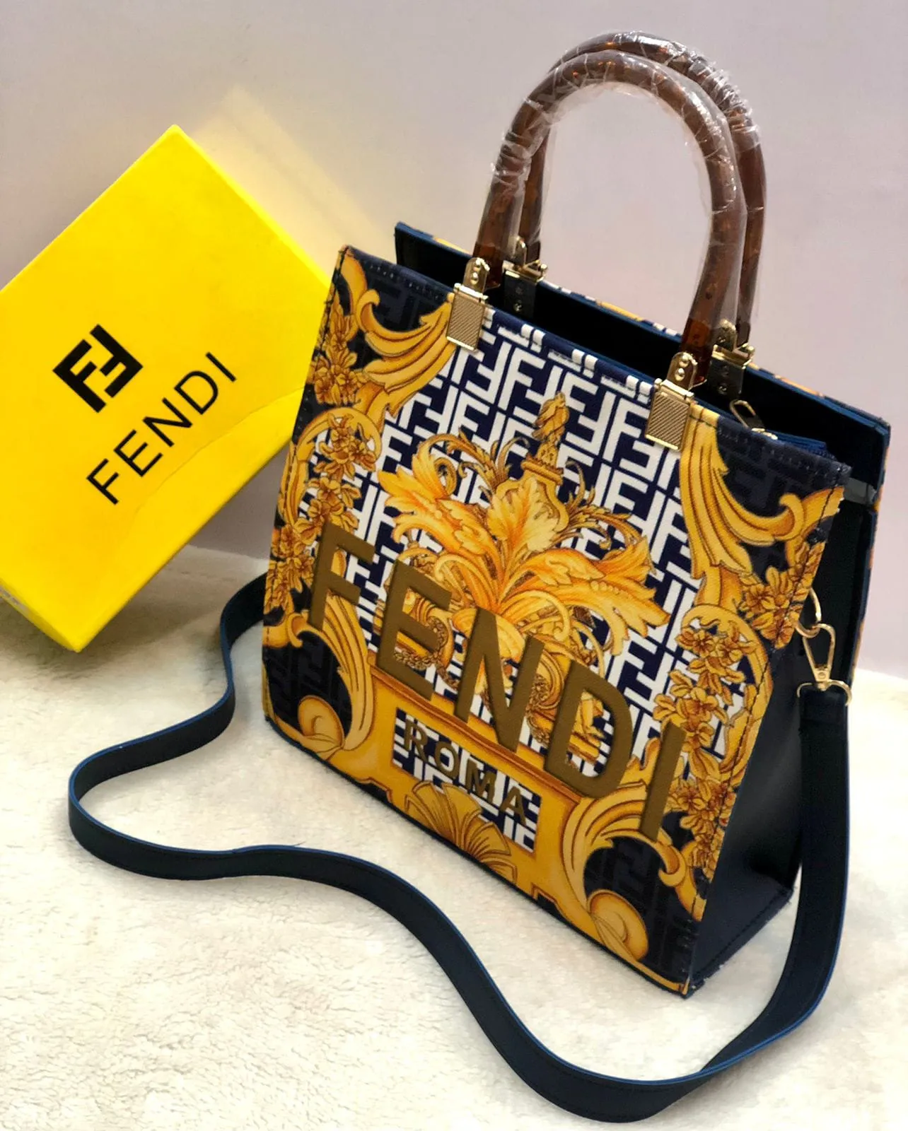 Fendi Roma Ladies Handbag - New Arrival - Masterpiece (Yellow / Black)