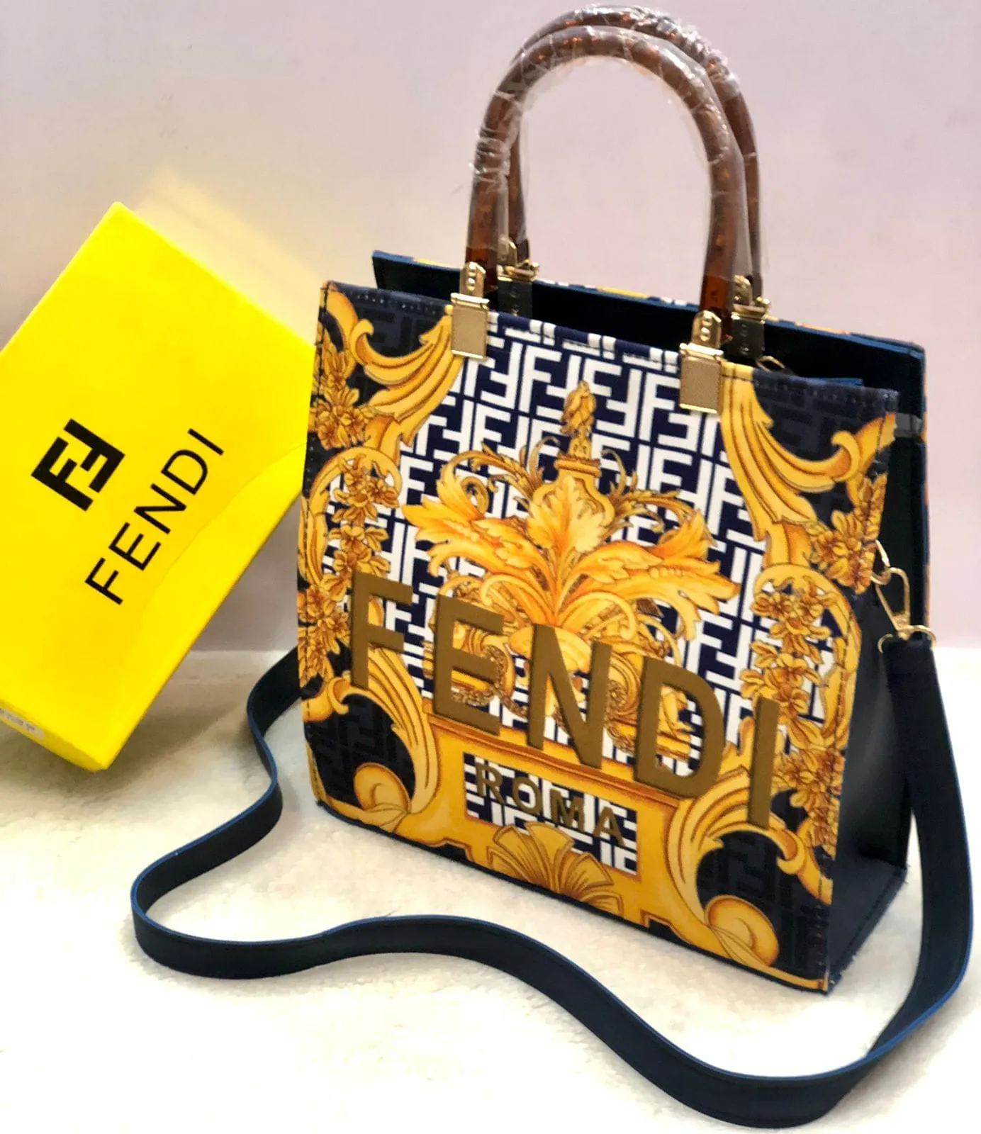 Fendi Roma Ladies Handbag - New Arrival - Masterpiece (Yellow / Black)