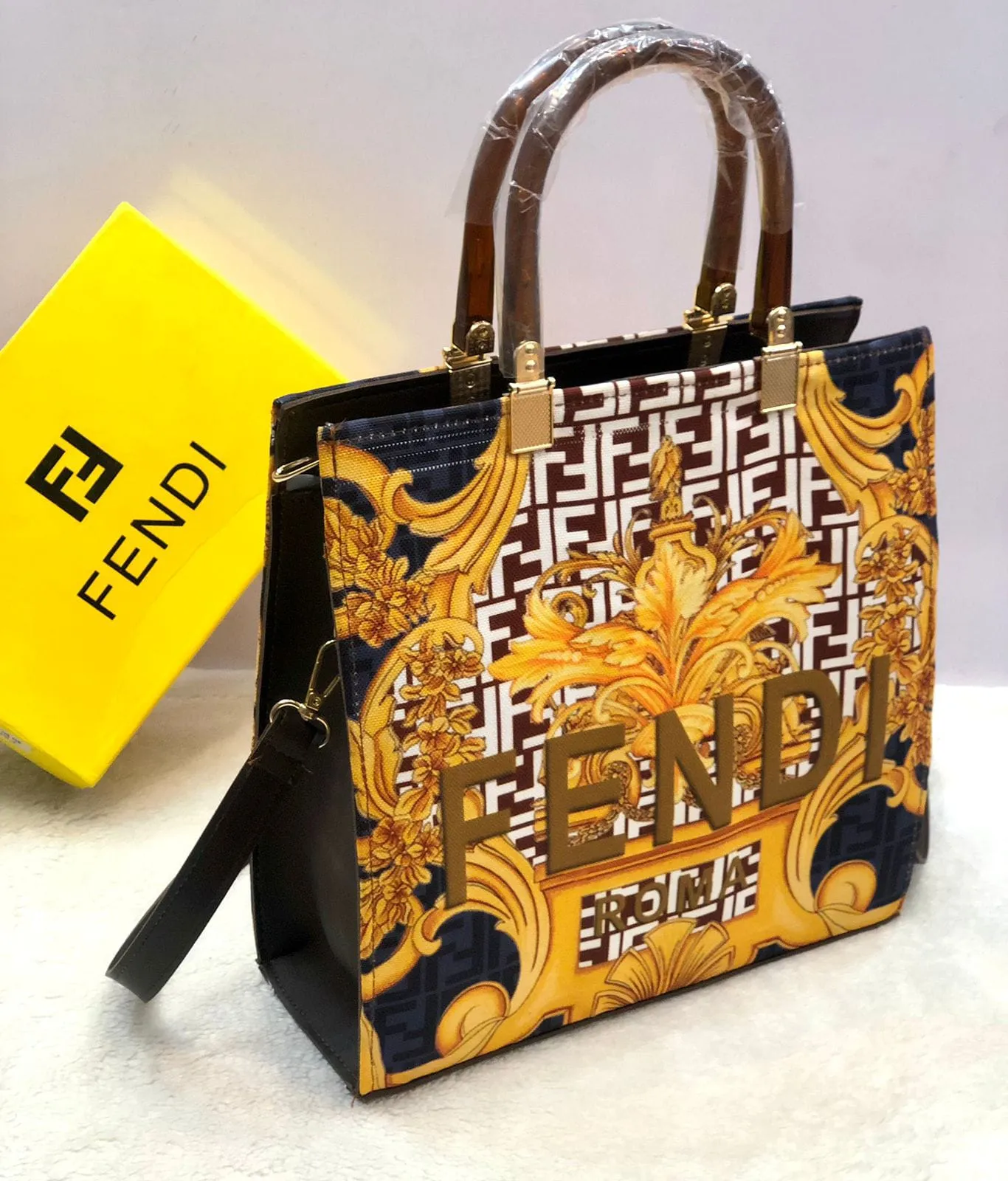 Fendi Roma Ladies Handbag - New Arrival - Masterpiece (Yellow / Black)