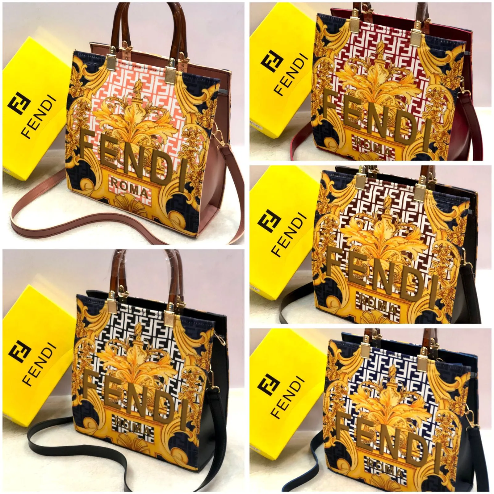 Fendi Roma Ladies Handbag - New Arrival - Masterpiece (Yellow / Black)