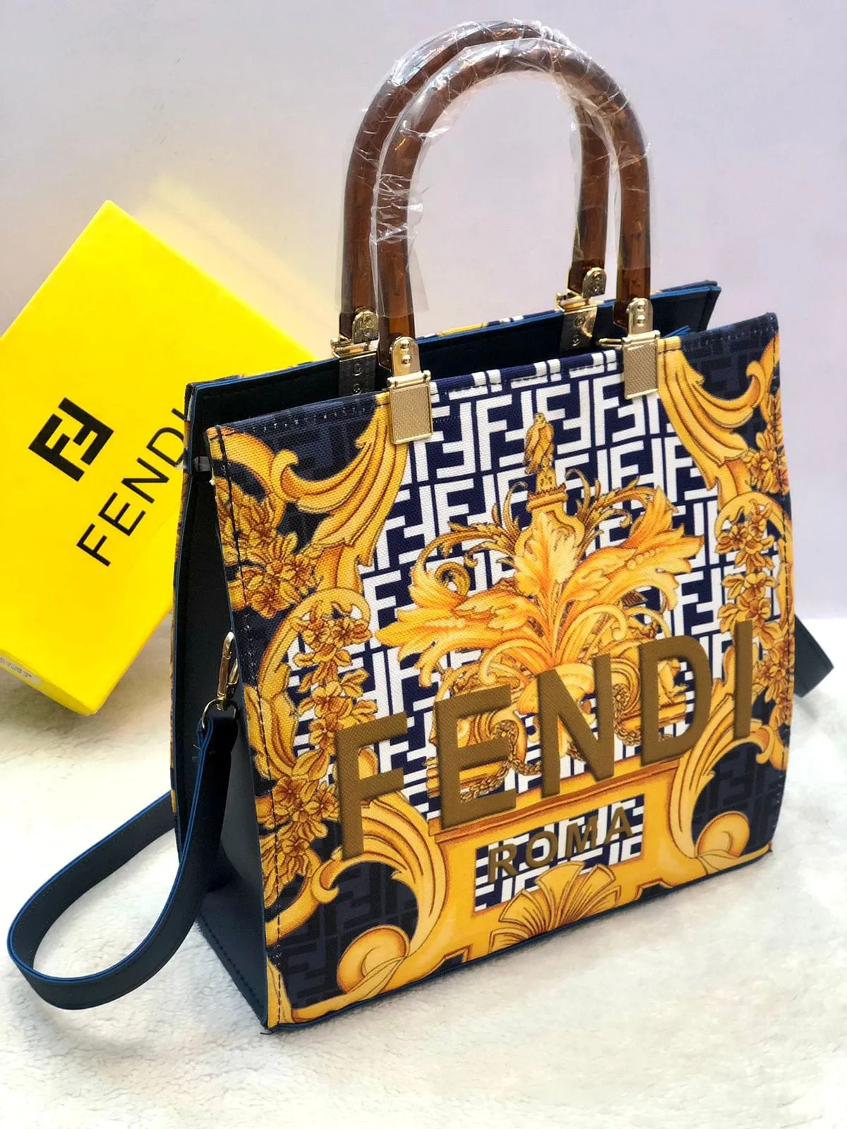 Fendi Roma Ladies Handbag - New Arrival - Masterpiece (Yellow / Black)