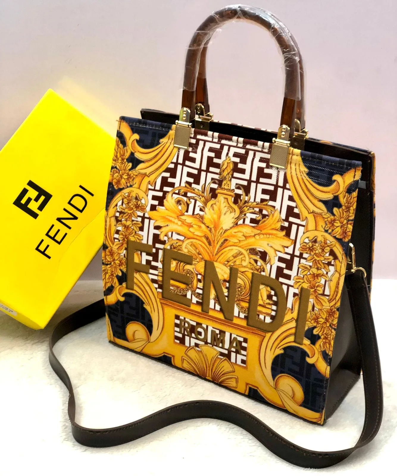 Fendi Roma Ladies Handbag - New Arrival - Masterpiece (Yellow / Black)