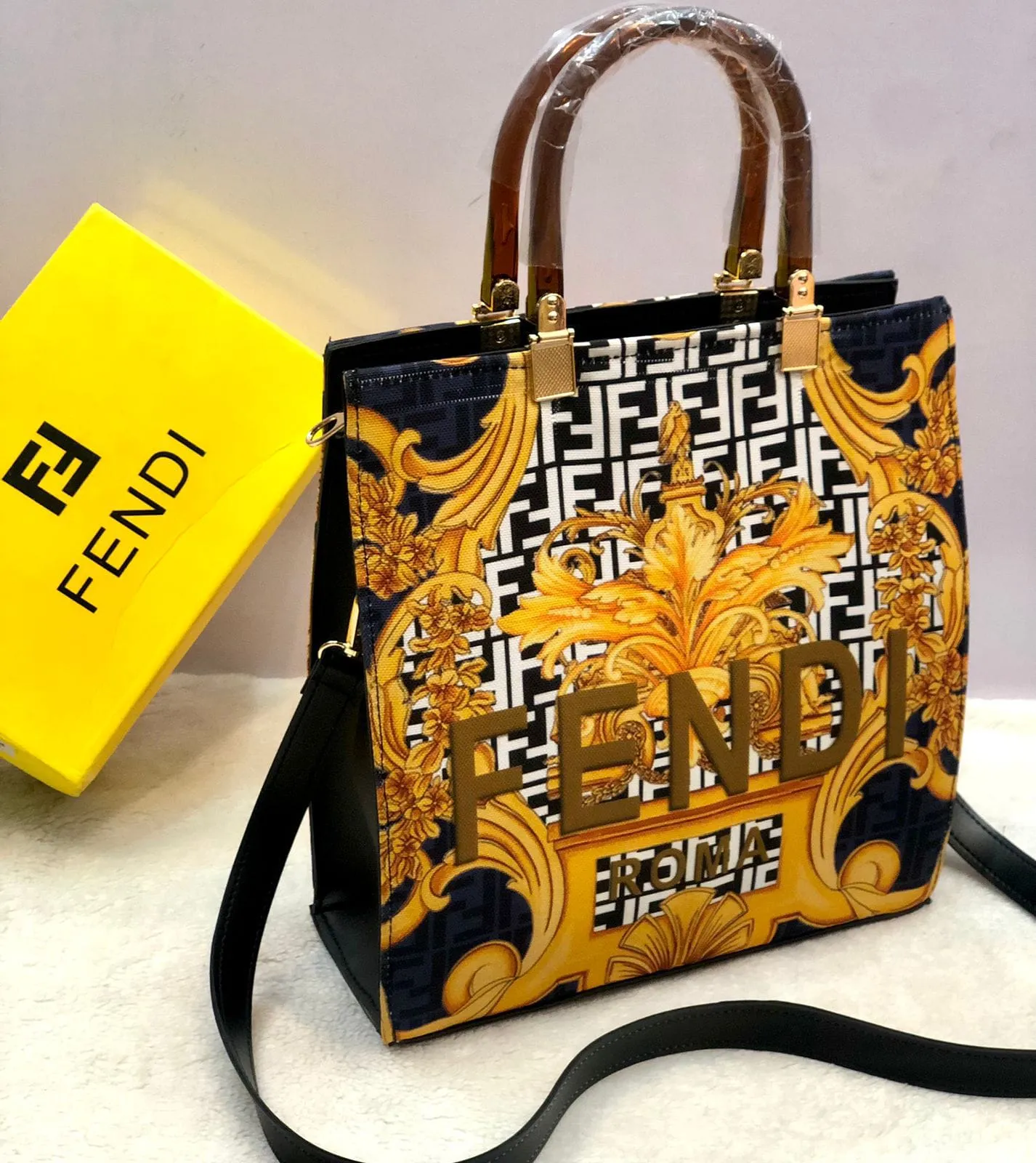 Fendi Roma Ladies Handbag - New Arrival - Masterpiece (Yellow / Black)