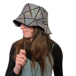 Floppy Bucket Hat *Silver Glass Pane* Unisex Holographic Festival Sun Hat