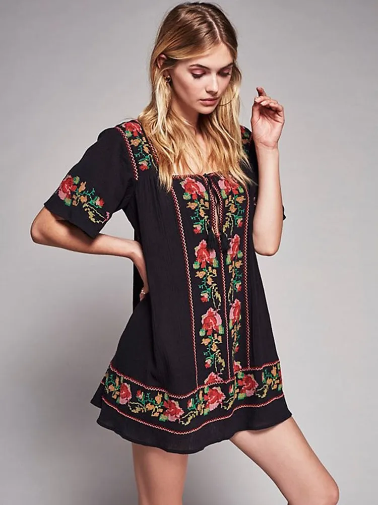 Floral A Line Mini Cotton Dress