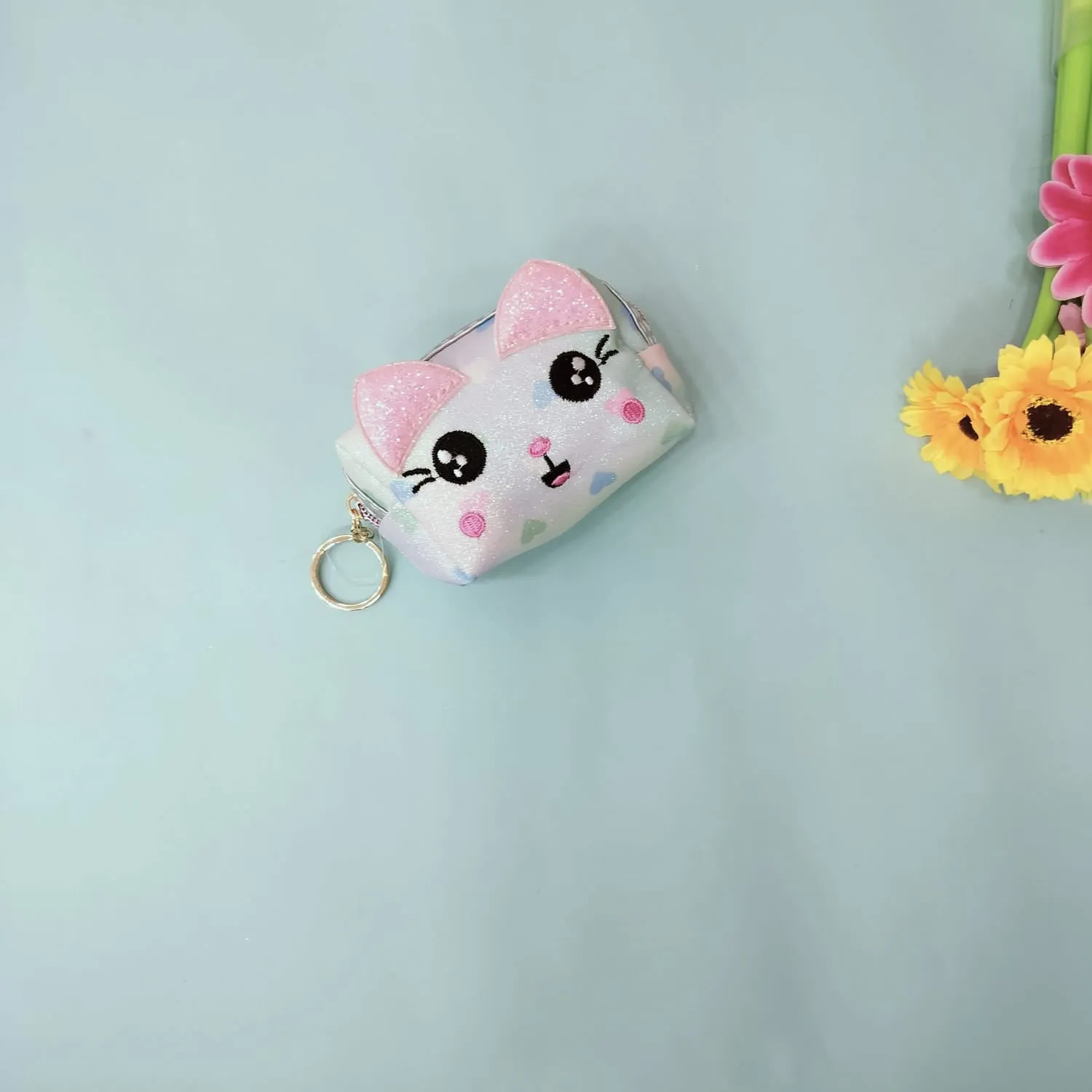 Funny, Shy , Angry Cat  Theme 2in1  Coin pouch And Keychain.