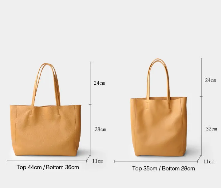 Handcrafted Leather Tote Bag ｜ Grain Leather Large Tote Bag Yellow Colour, Birthday gift for her