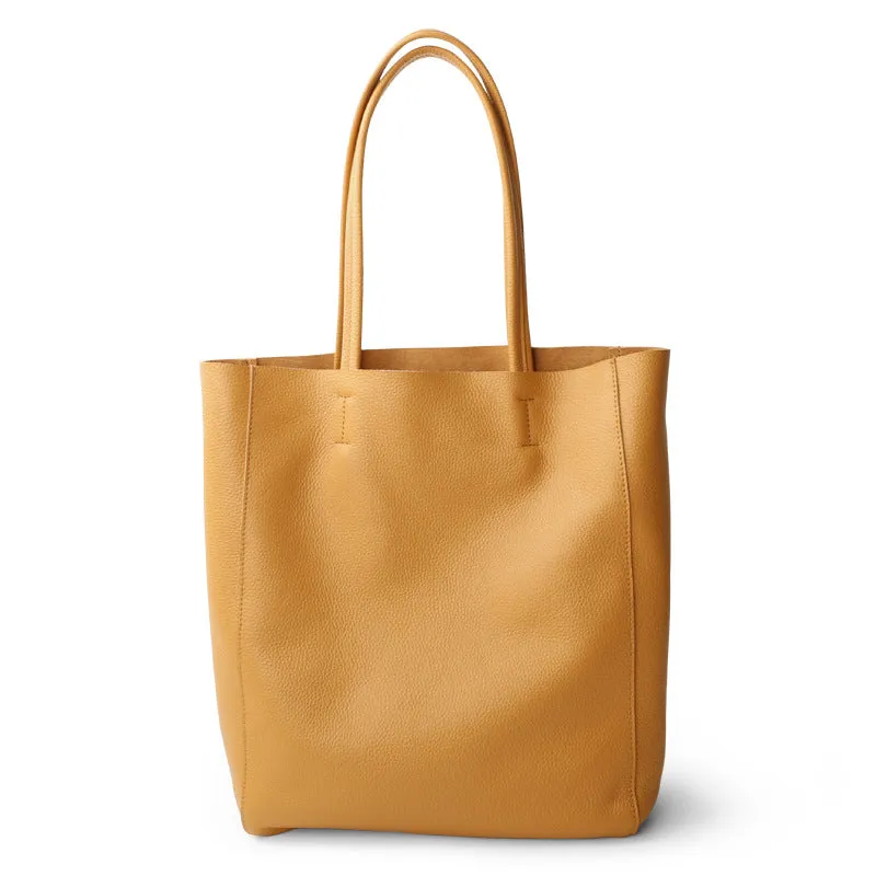 Handcrafted Leather Tote Bag ｜ Grain Leather Large Tote Bag Yellow Colour, Birthday gift for her