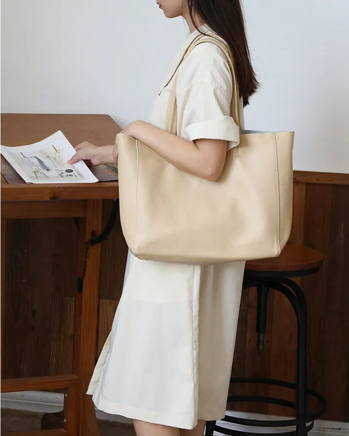 Handcrafted Leather Tote Bag ｜ Grain Leather Large Tote Bag Yellow Colour, Birthday gift for her