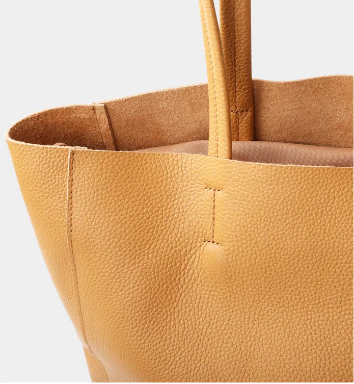 Handcrafted Leather Tote Bag ｜ Grain Leather Large Tote Bag Yellow Colour, Birthday gift for her