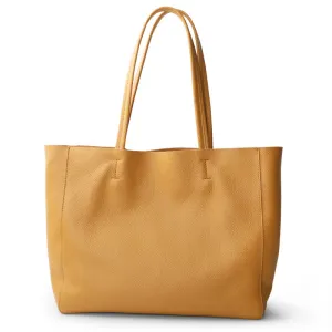 Handcrafted Leather Tote Bag ｜ Grain Leather Large Tote Bag Yellow Colour, Birthday gift for her