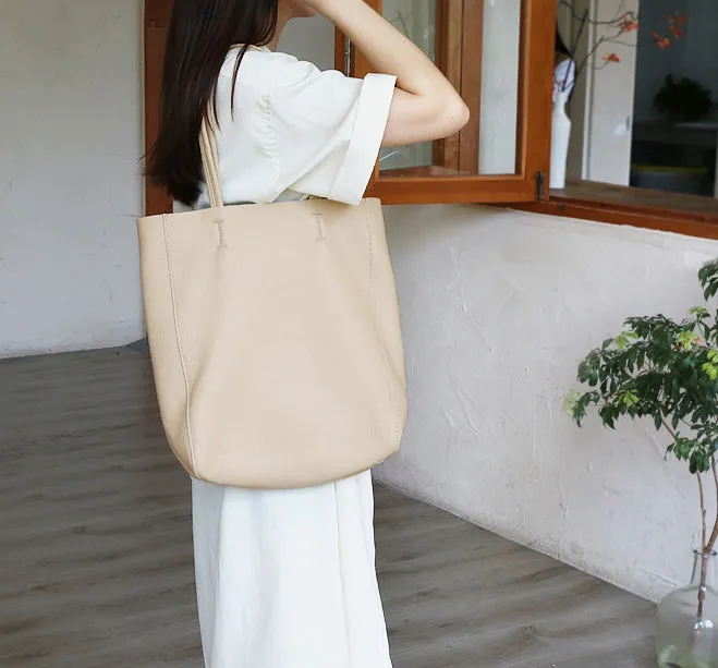 Handcrafted Leather Tote Bag ｜ Grain Leather Large Tote Bag Yellow Colour, Birthday gift for her