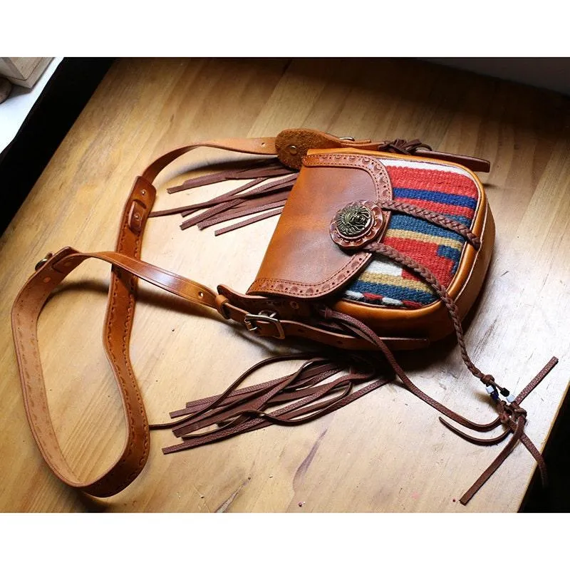 Handcrafted Turkey Kilim & Leather Bag | Full Grain Leather Hand Spun Wool vintage Kilim Berber Mobile Purse, Women Shoulder Bag