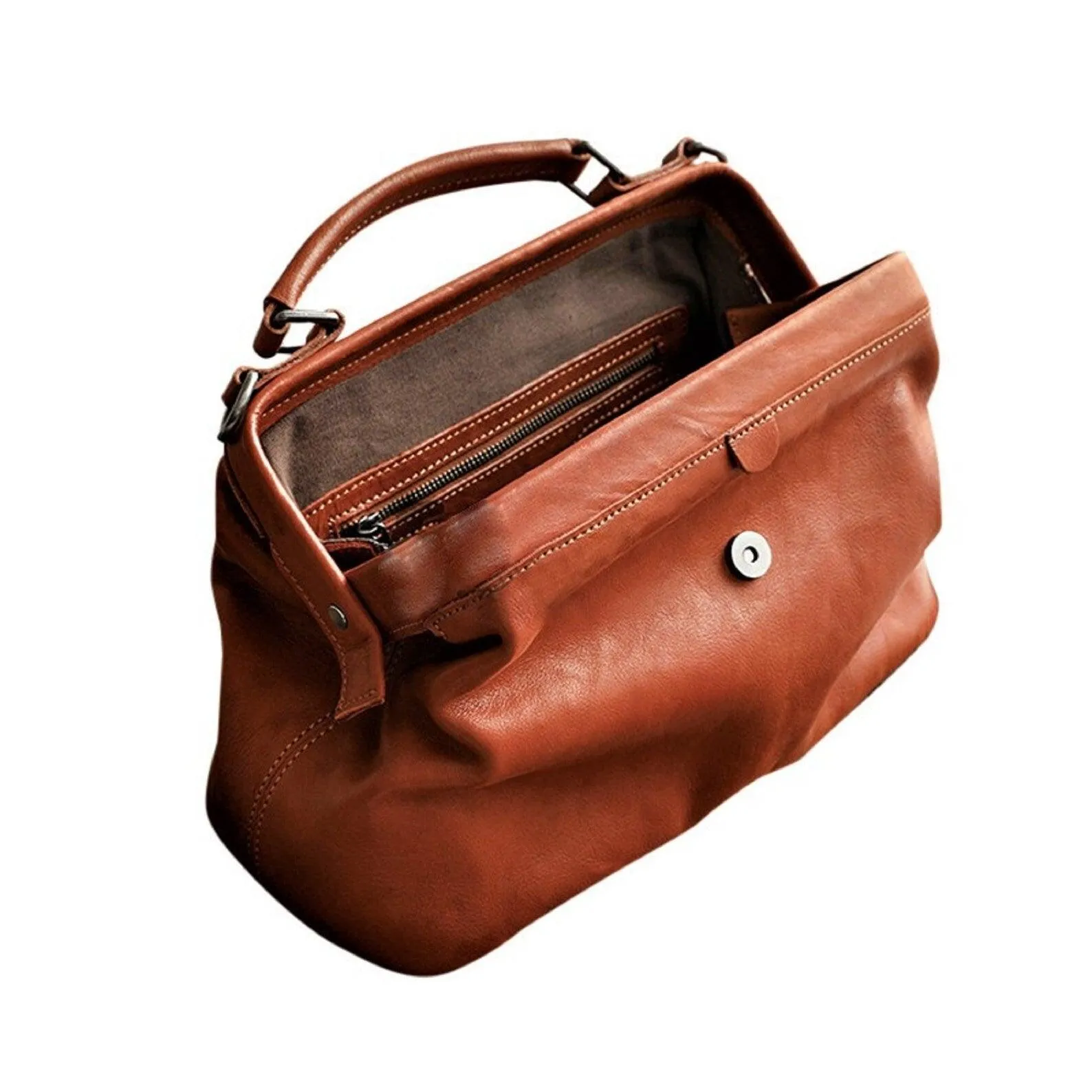 Large Italian Leather Doctor Bag for Women, Top Handle Medical Bag, Luxurious Gift for Her