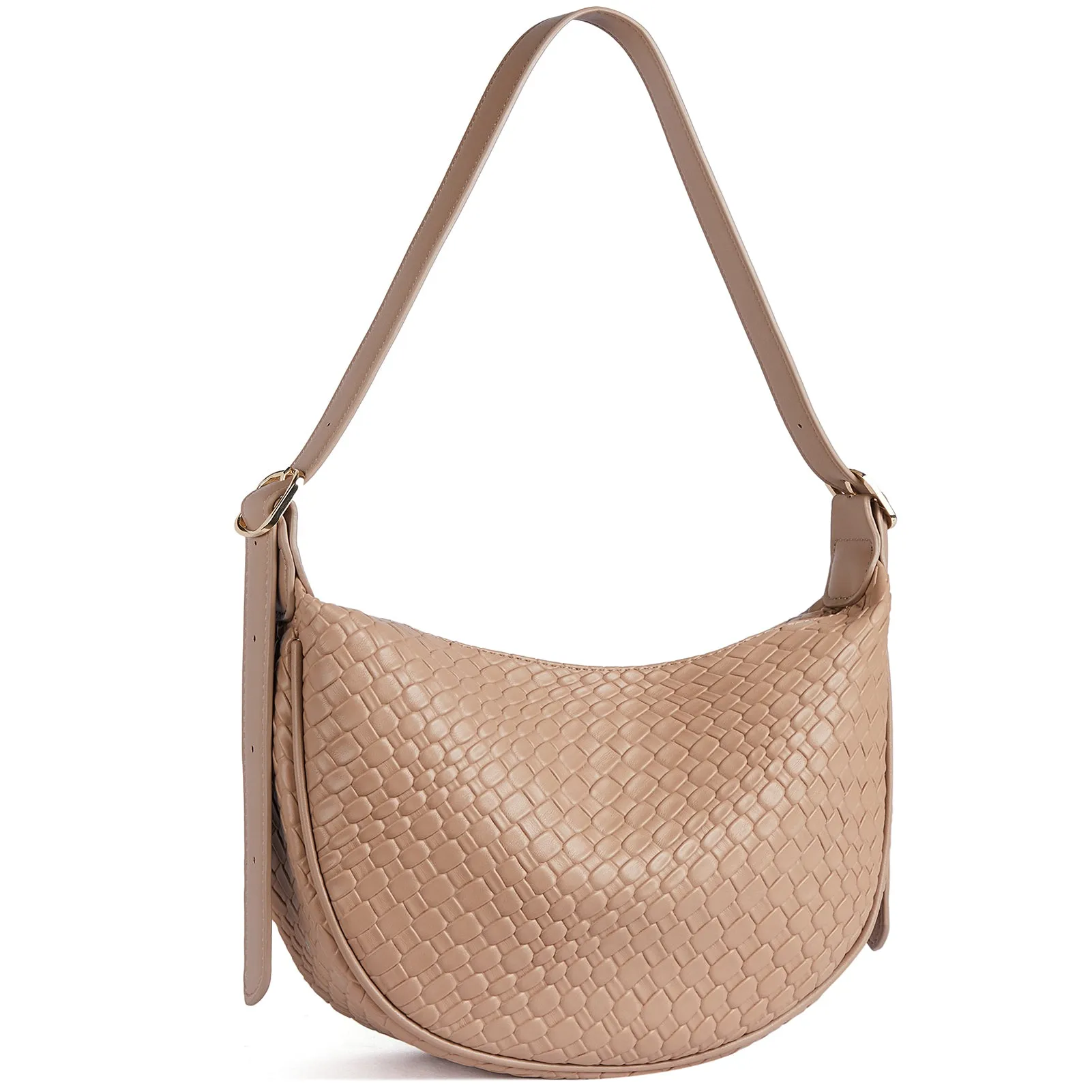 KWELI Woven Leather Half Moon Shoulder Bag