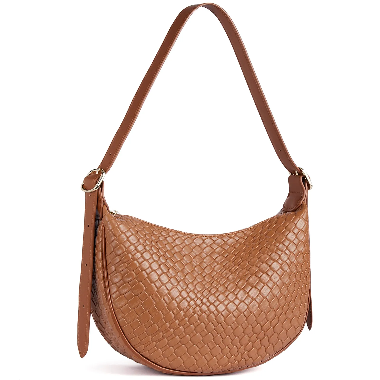 KWELI Woven Leather Half Moon Shoulder Bag