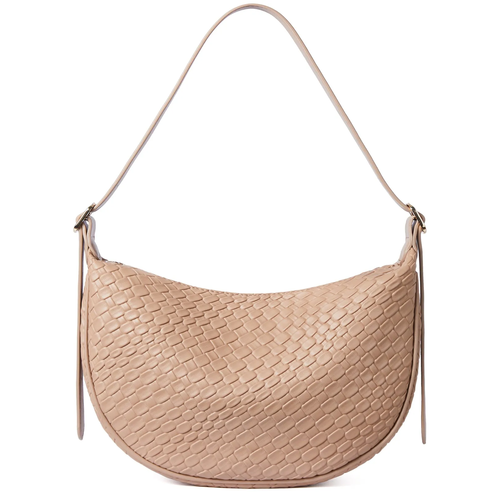 KWELI Woven Leather Half Moon Shoulder Bag