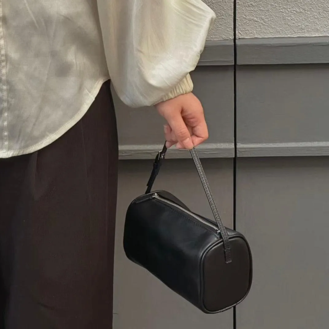 Lambskin Leather Boston Bag Mini Designer Bag, Leather Box Bag, Classic Leather Handbag, Minimalist Genuine Leather Purse