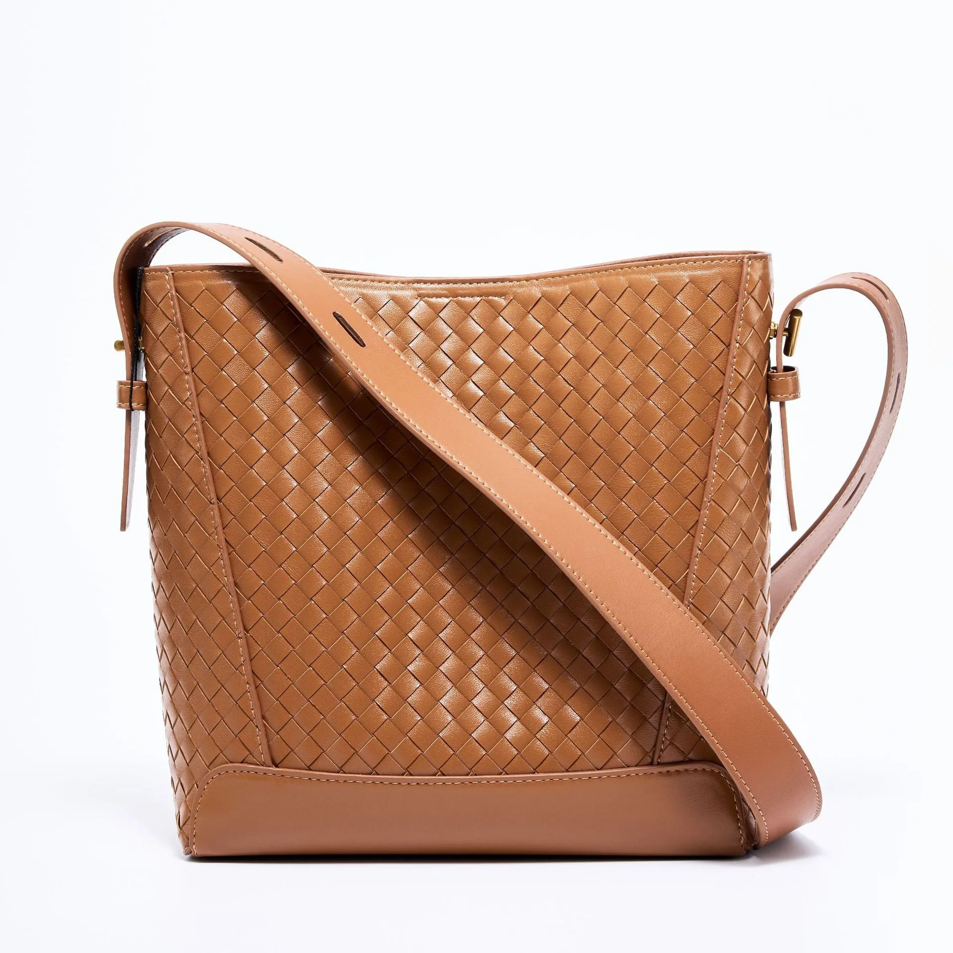 Lambskin Leather Handwoven Bucket Bag | Classic Bucket Shoulder Bag