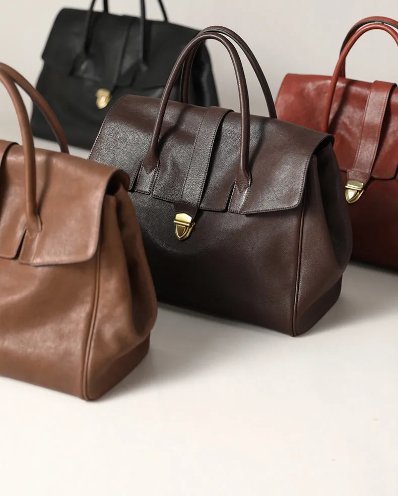 Large Elegant Genuine Leather Vintage Tote Briefcase for Women