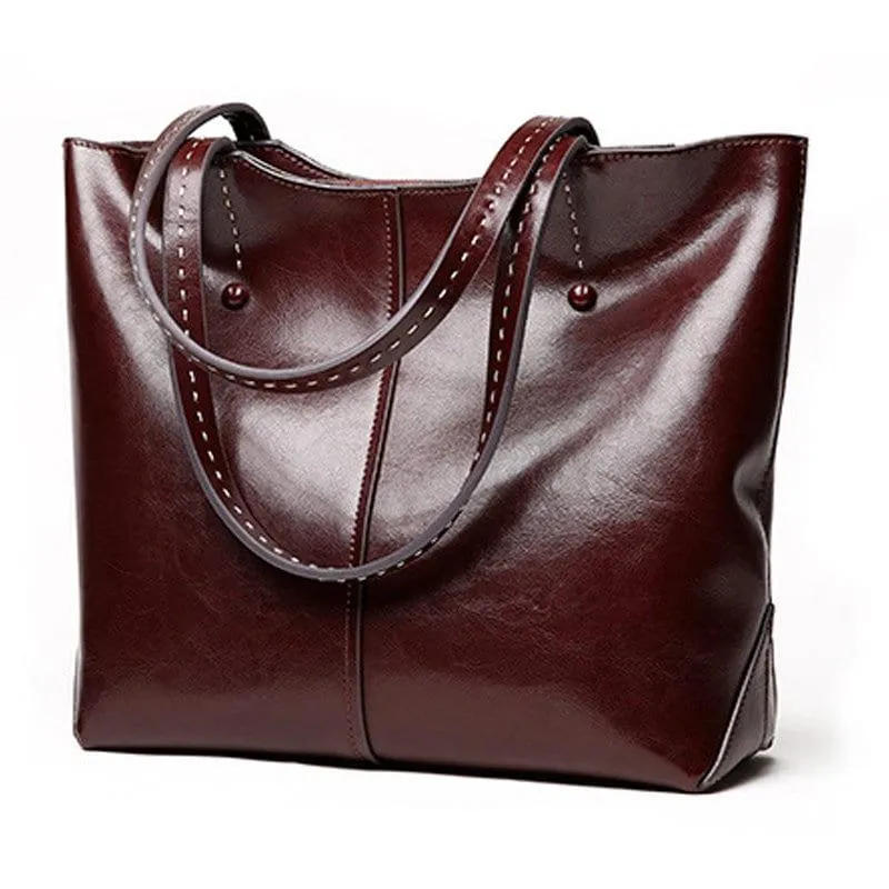 Large everyday simple European American popular Style Leather Handbag, Leather Tote Bag, Daily Bag