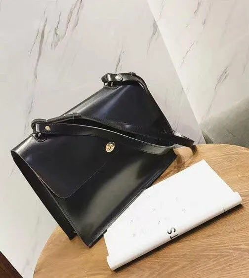 Large Fashion Leather Black Briefcase, Laptop Bag, Leather Satchel, Portfolio Messenger Bag Real Leather Office Bag, Gift For Her