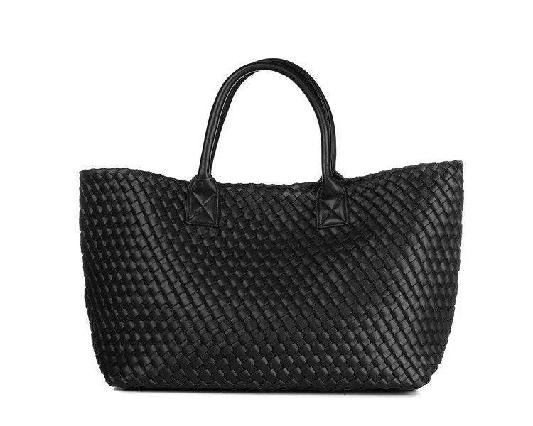 Large Handwoven Vegan Leather Tote/Weekend Bag in Onyx I Trendy Boutique Style ! Handmade Gift for Her