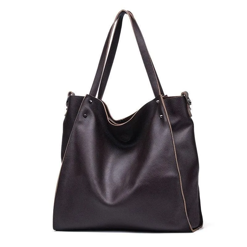 Large Leather Tote Bag | Cowhide Leather Tote Bag, Personalized gifts, Black