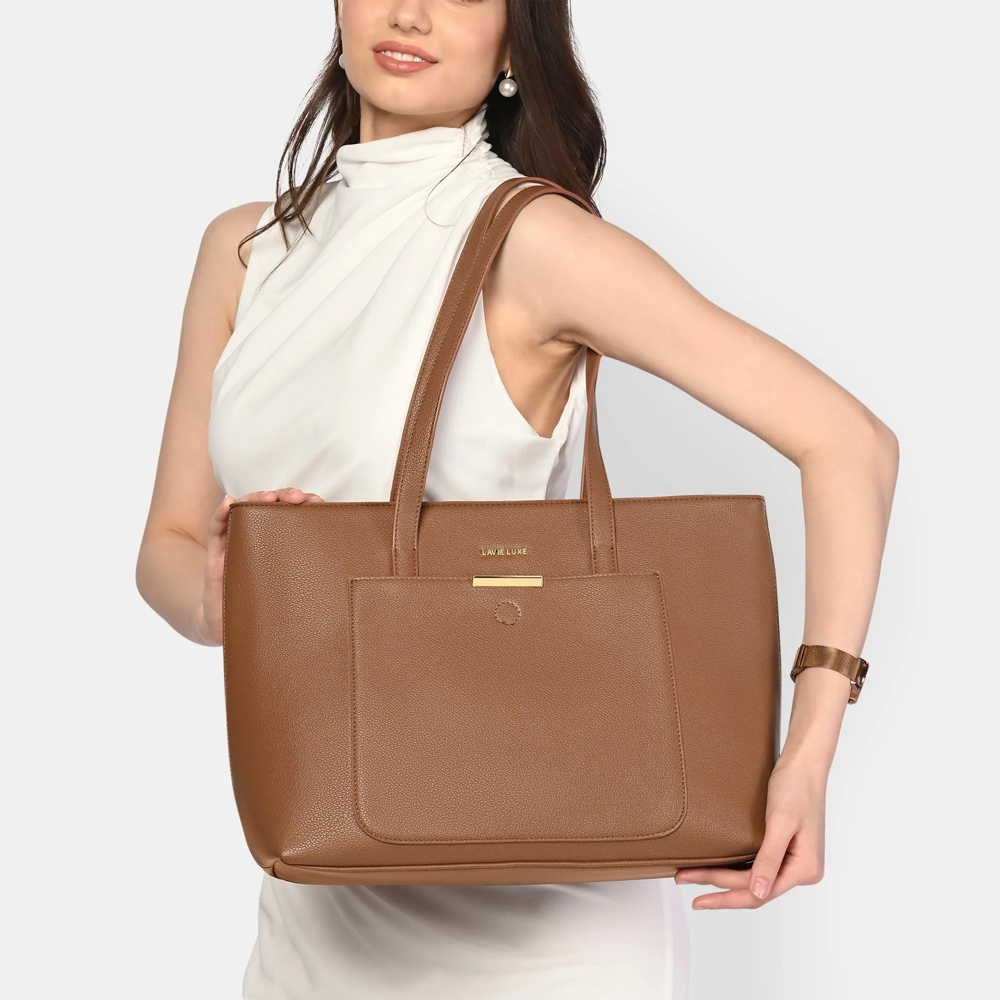 Lavie Luxe Bliss Tan Large Women's Tote