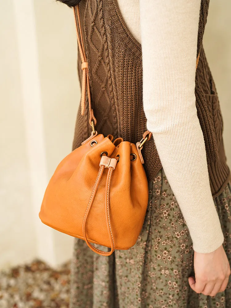 Leather Bucket bag Valentines Day gift Personalised Bag Shoulder Bag, Cross Body Bag, Tan Leather Bag, Crossbody Bag, Gift for her