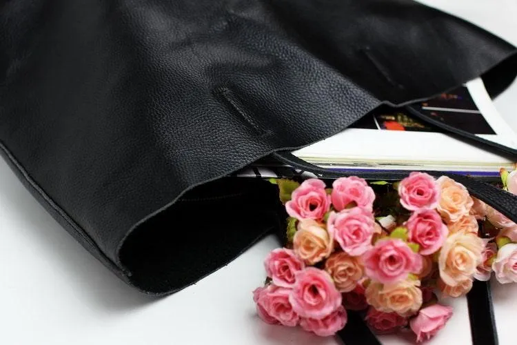 Large Full Grain Leather Black Tote Bag - Ideal Valentines Day Gift