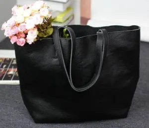 Large Full Grain Leather Black Tote Bag - Ideal Valentines Day Gift