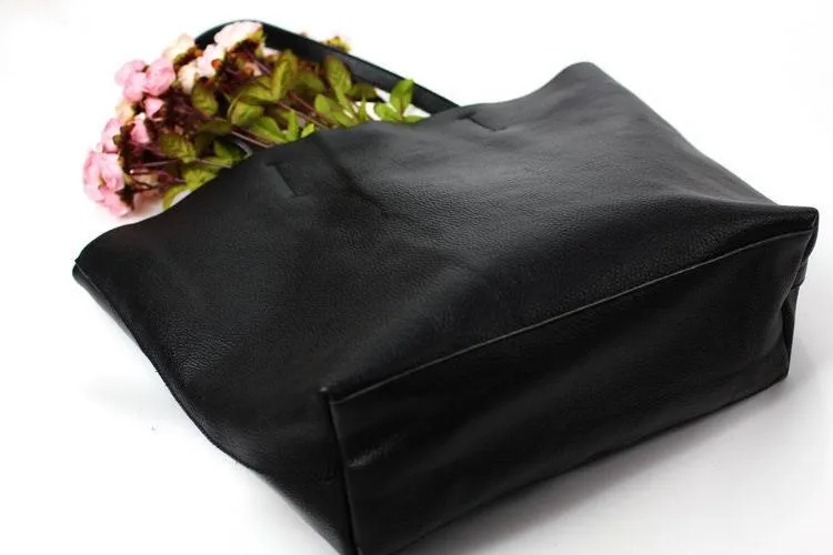 Large Full Grain Leather Black Tote Bag - Ideal Valentines Day Gift