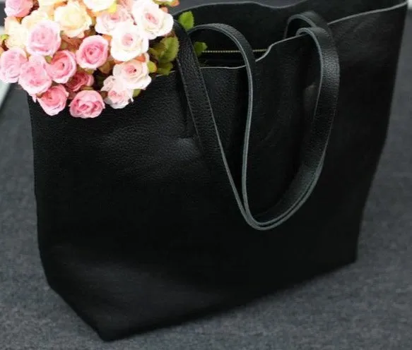 Large Full Grain Leather Black Tote Bag - Ideal Valentines Day Gift