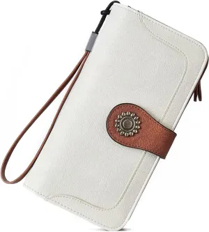 Lomy Sunflower Clasp Large Leather Wristlet Clutch For Women