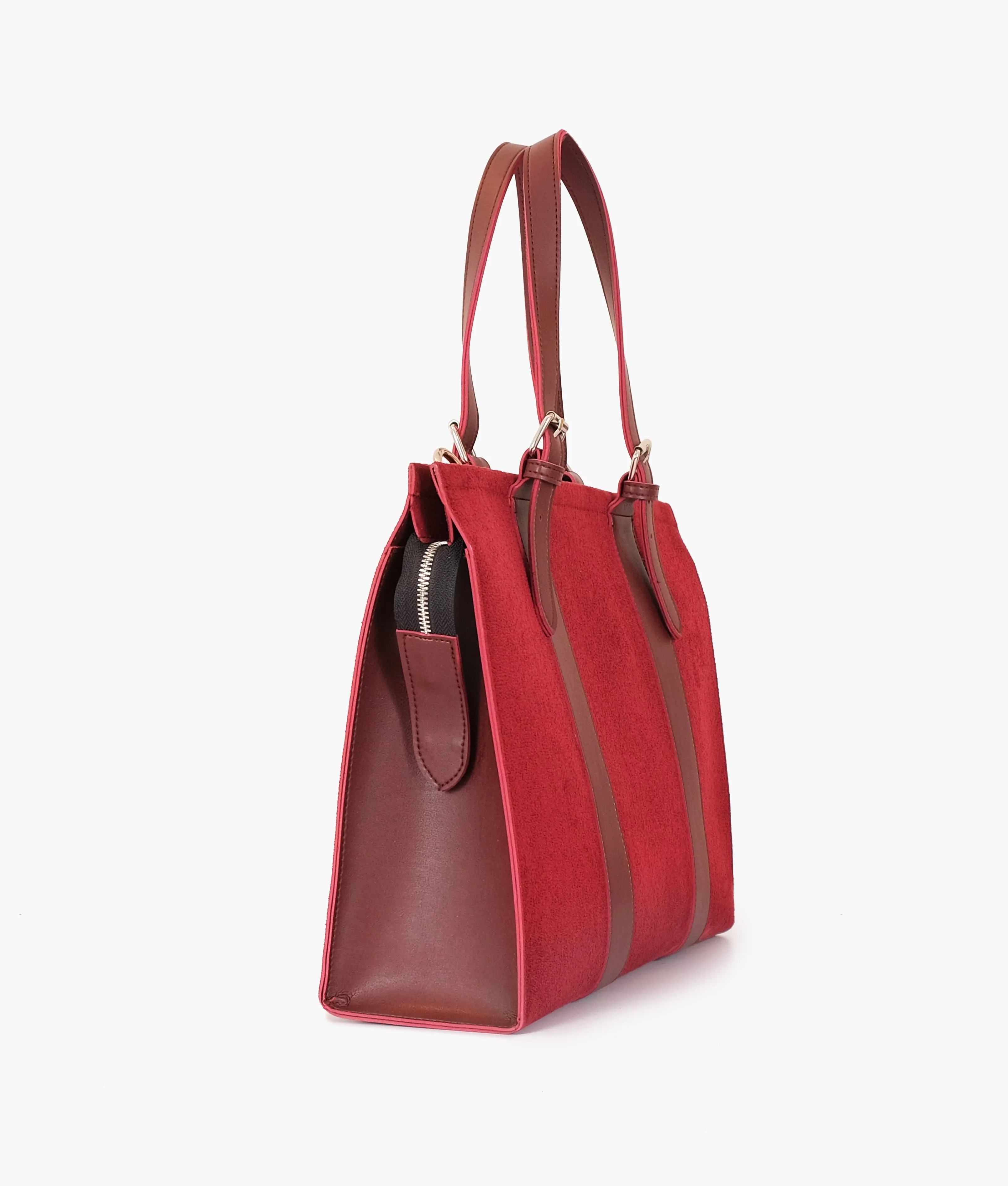 Maroon Suede Tote Bags With Sleeve 612