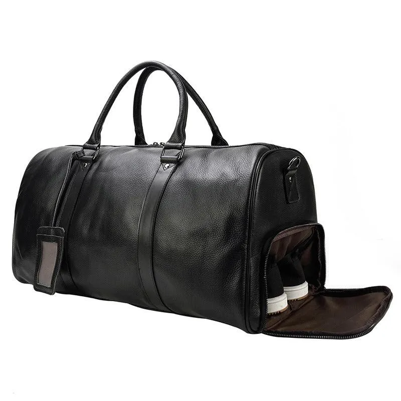 Men's or Women's Premium Leather Travel Duffel Bag | Carry-All Duffel - Handcrafted Waterproof Gym Carry-On with Shoe Compartment,