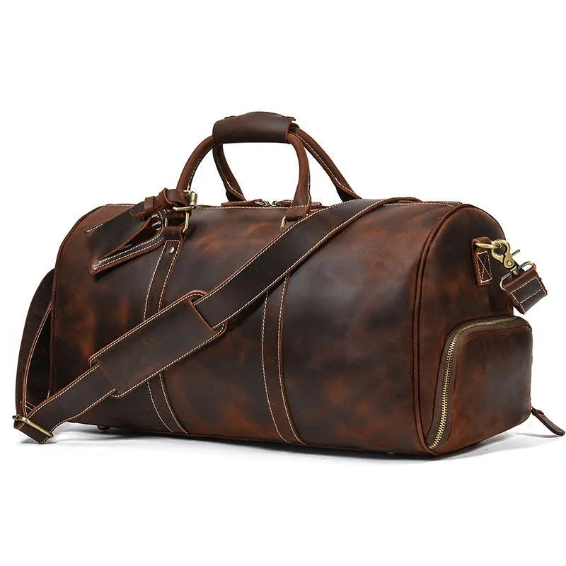 Men's or Women's Premium Leather Travel Duffel Bag | Carry-All Duffel - Handcrafted Waterproof Gym Carry-On with Shoe Compartment,