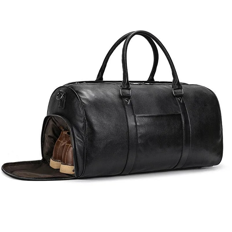 Men's or Women's Premium Leather Travel Duffel Bag | Carry-All Duffel - Handcrafted Waterproof Gym Carry-On with Shoe Compartment,