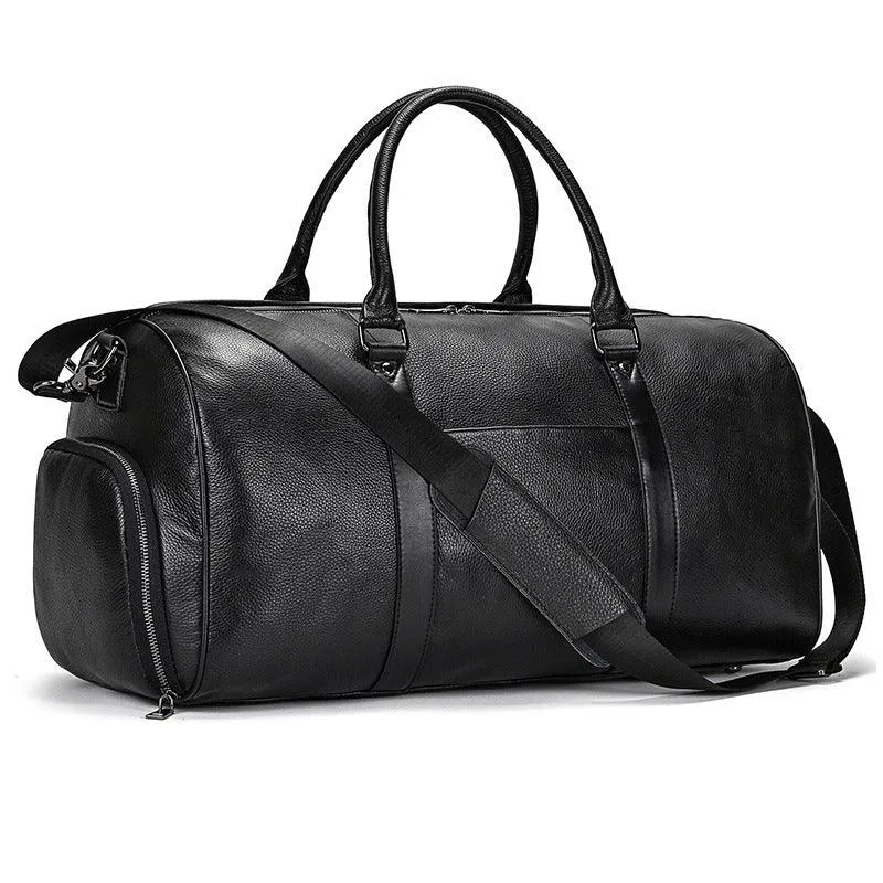 Men's or Women's Premium Leather Travel Duffel Bag | Carry-All Duffel - Handcrafted Waterproof Gym Carry-On with Shoe Compartment,