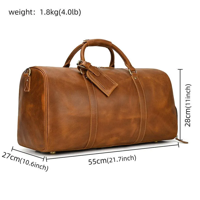 Men's or Women's Premium Leather Travel Duffel Bag | Carry-All Duffel - Handcrafted Waterproof Gym Carry-On with Shoe Compartment,