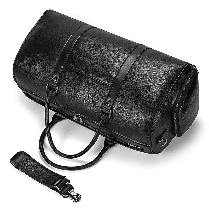 Men's or Women's Premium Leather Travel Duffel Bag | Carry-All Duffel - Handcrafted Waterproof Gym Carry-On with Shoe Compartment,