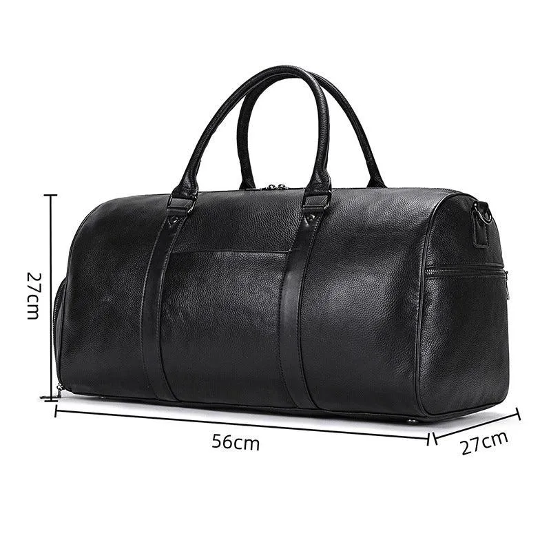 Men's or Women's Premium Leather Travel Duffel Bag | Carry-All Duffel - Handcrafted Waterproof Gym Carry-On with Shoe Compartment,