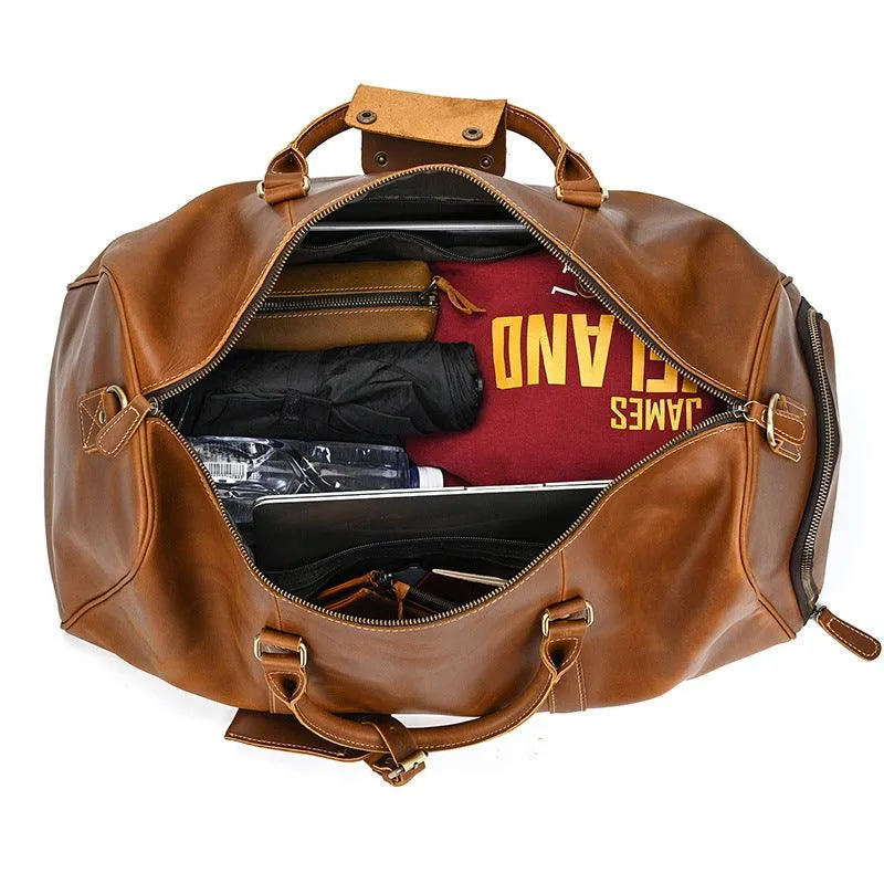 Men's or Women's Premium Leather Travel Duffel Bag | Carry-All Duffel - Handcrafted Waterproof Gym Carry-On with Shoe Compartment,