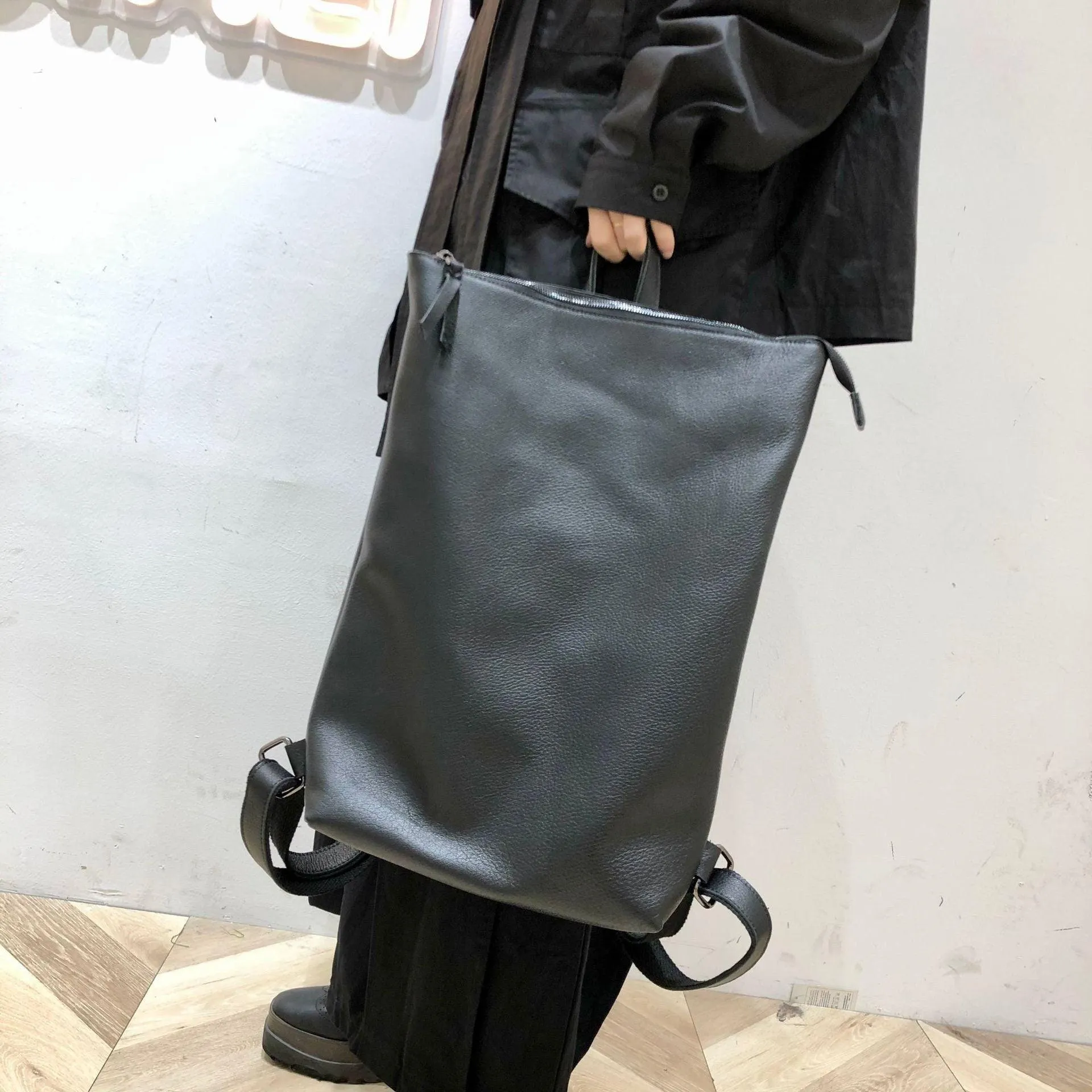 Minimalist black cowhide leather backpack women,Leather backpack, leather backpack men, Handcrafted Leather rectangle backpack laptop bag